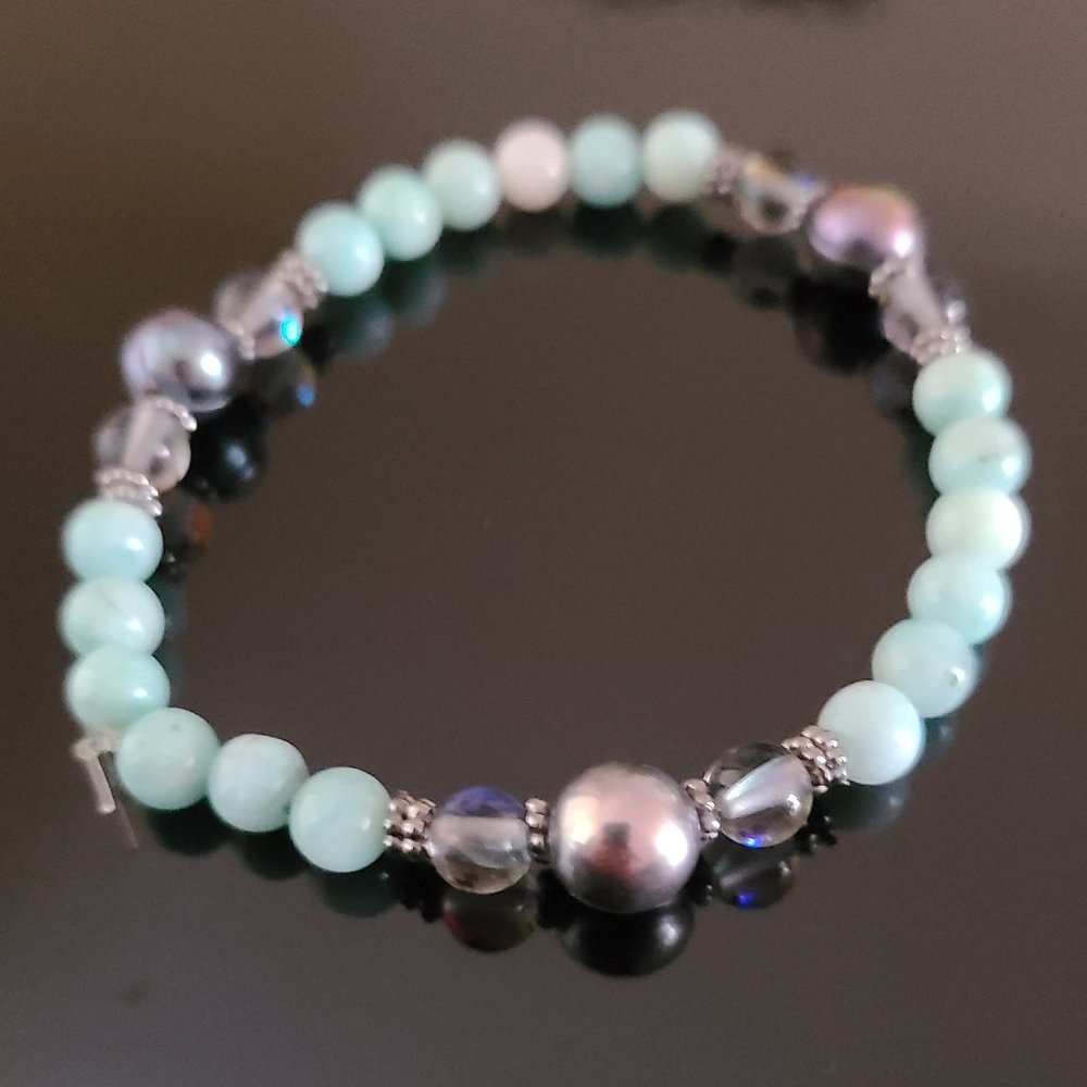 Women Gemstone Beaded Bracelet  -Blue Amazonite Bracelet -Casual bracelet